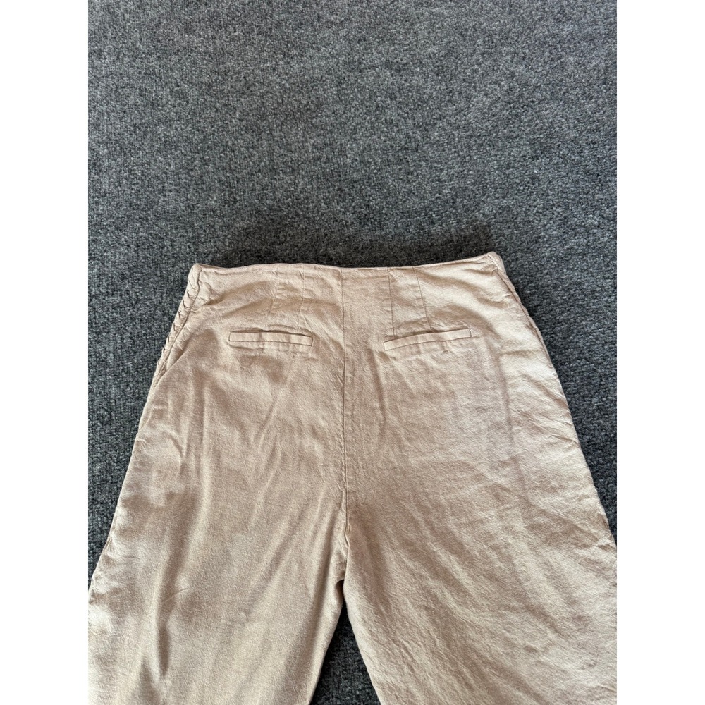 Jason Wu Tan Wide Leg Cropped Pants High Waist Linen Braided Detail Casual SZ 6 - Picture 5 of 16